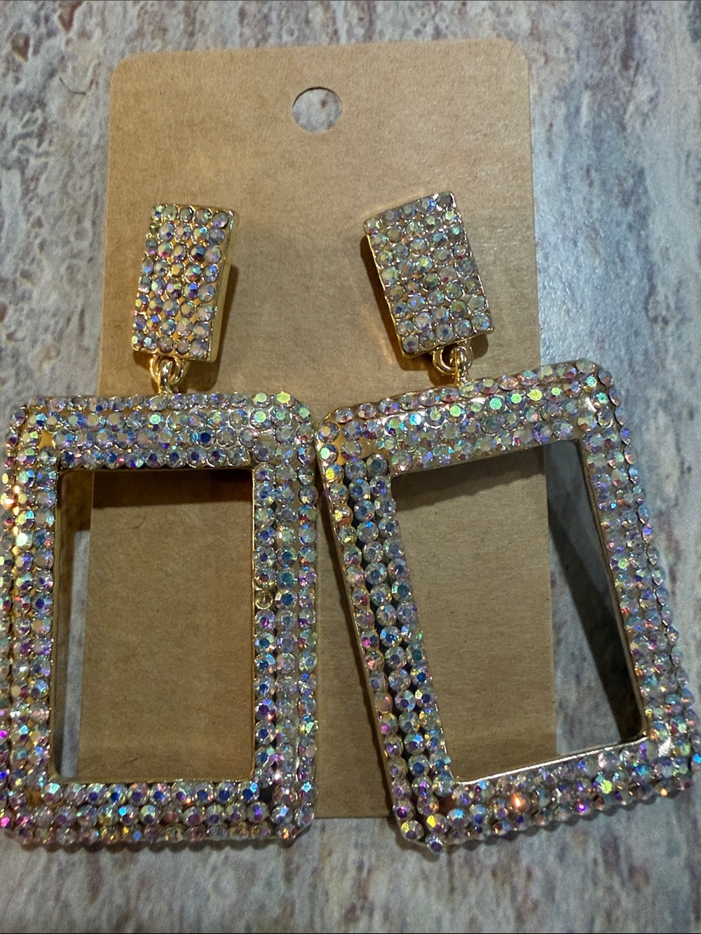 Multicolor Crystal Rectangular Drop Earrings - Picture 2 of 4